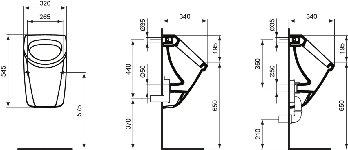 Ideal Standard Eurovit Urinal, weiß, Zulauf von hinten