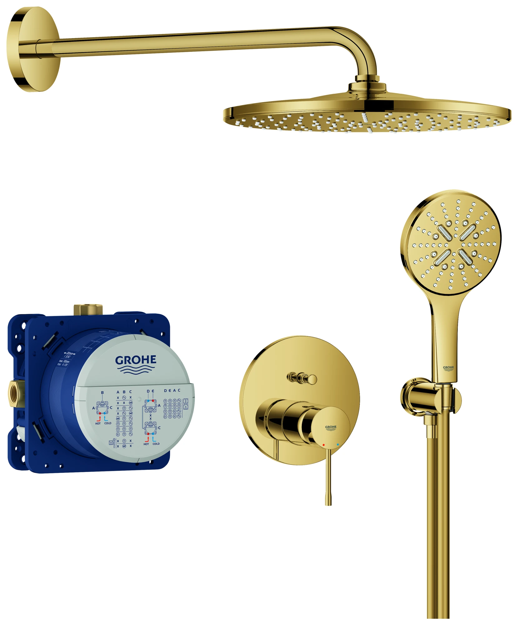 Unterputz-Duschsystem Essence 25287, mit UP-Einhandmischer mit 2-Wege-Umstellung, Rapido SmartBox, Kopfbrause Rainshower Mono 310, Rainshower SmartActive 130 Handbrause, Wandabgangsbogen, Brauseschlauch, chrom