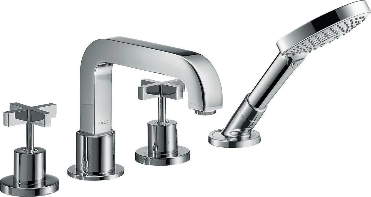 Hansgrohe AXOR Citterio 4-Loch Fliesenrandarmatur Chrom, Ausladung 190 mm, Normalstrahl, RainAir/Rain/WhirlAir Handbrause, max. Ausziehänge 1,10 m
