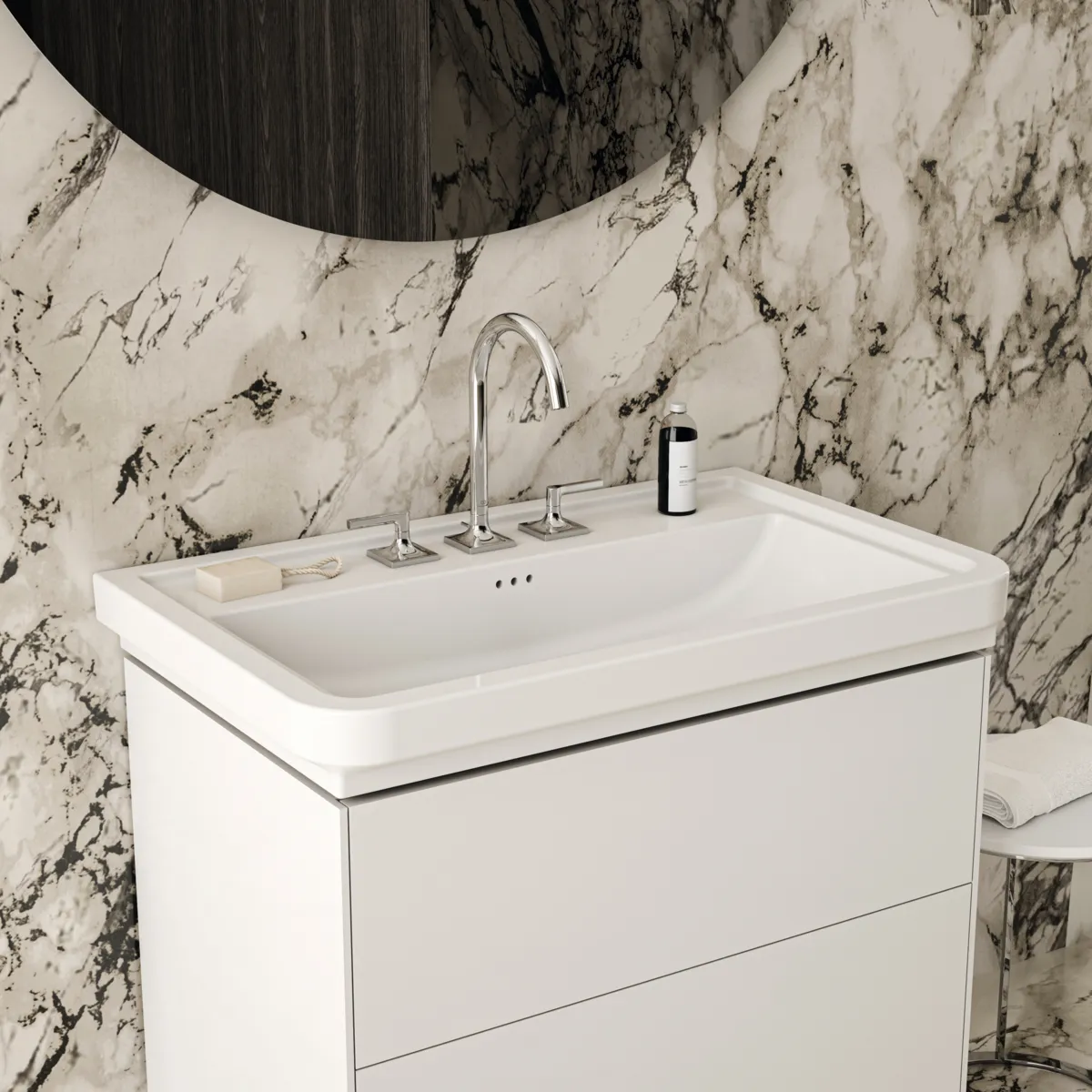 Waschtischarmatur Joy Neo mit Ablaufgarnitur Ausladung 168mm Hebelgriffe Magnetic Grey Waschtischarmatur Joy Neo mit Ablaufgarnitur Ausladung 168mm Hebelgriffe Magnetic Grey