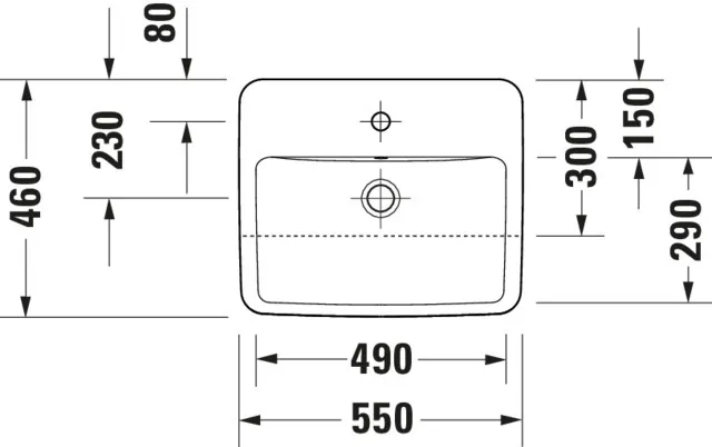 Einbauwaschtisch „No.1“, mit Überlauf, Hahnlochposition mittig