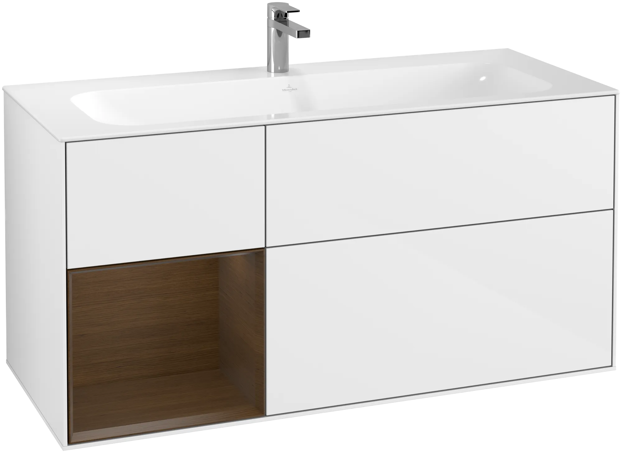 Villeroy & Boch Finion Waschbeckenunterschrank G06 1196x591x498mm Glossy White Lacquer / Walnut Veneer