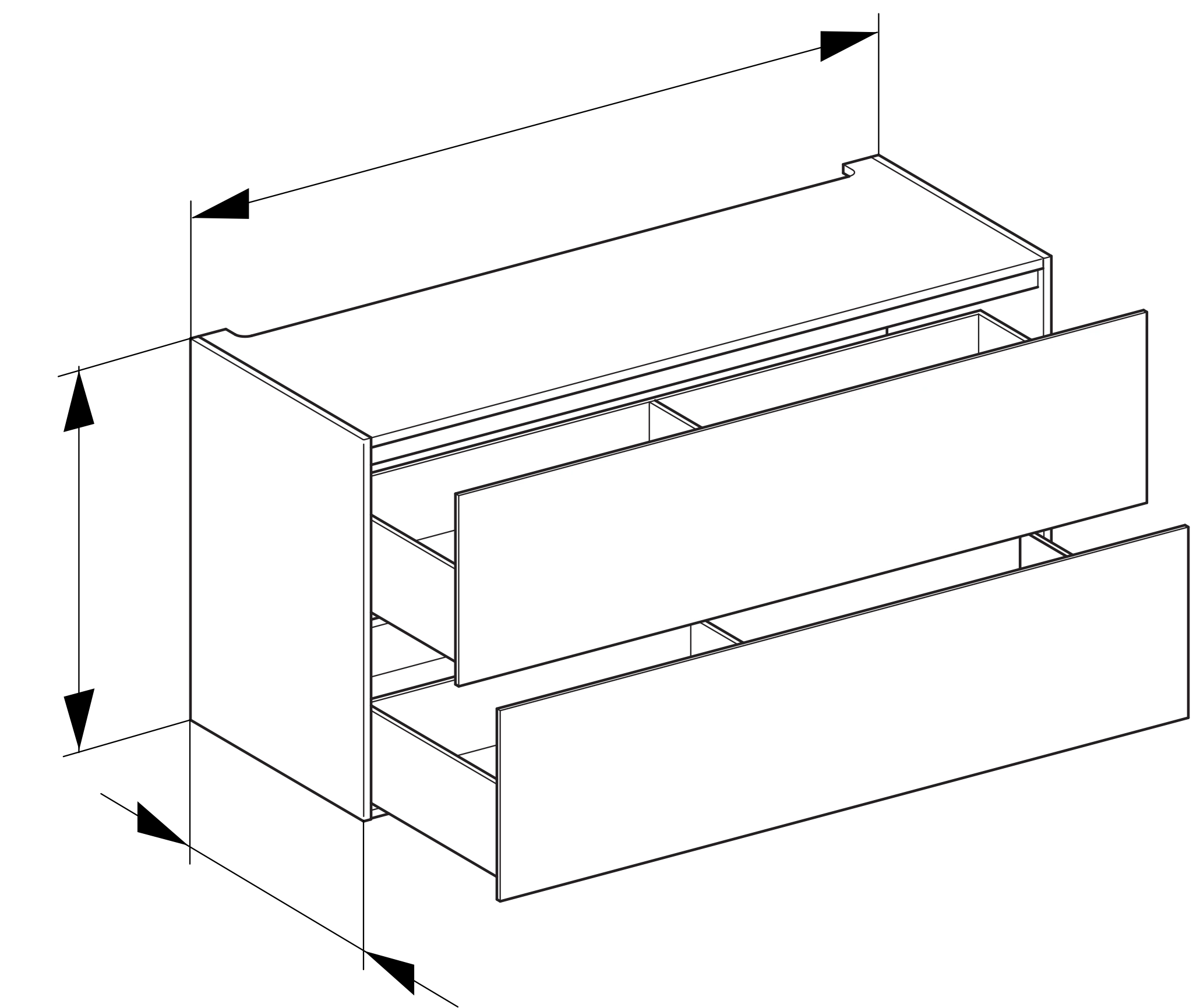 Edition 11 Modul Unterbauschrank 2 Auszüge und Beleuchtung 1400 x 700 x 535 mm trüffel/trüffel