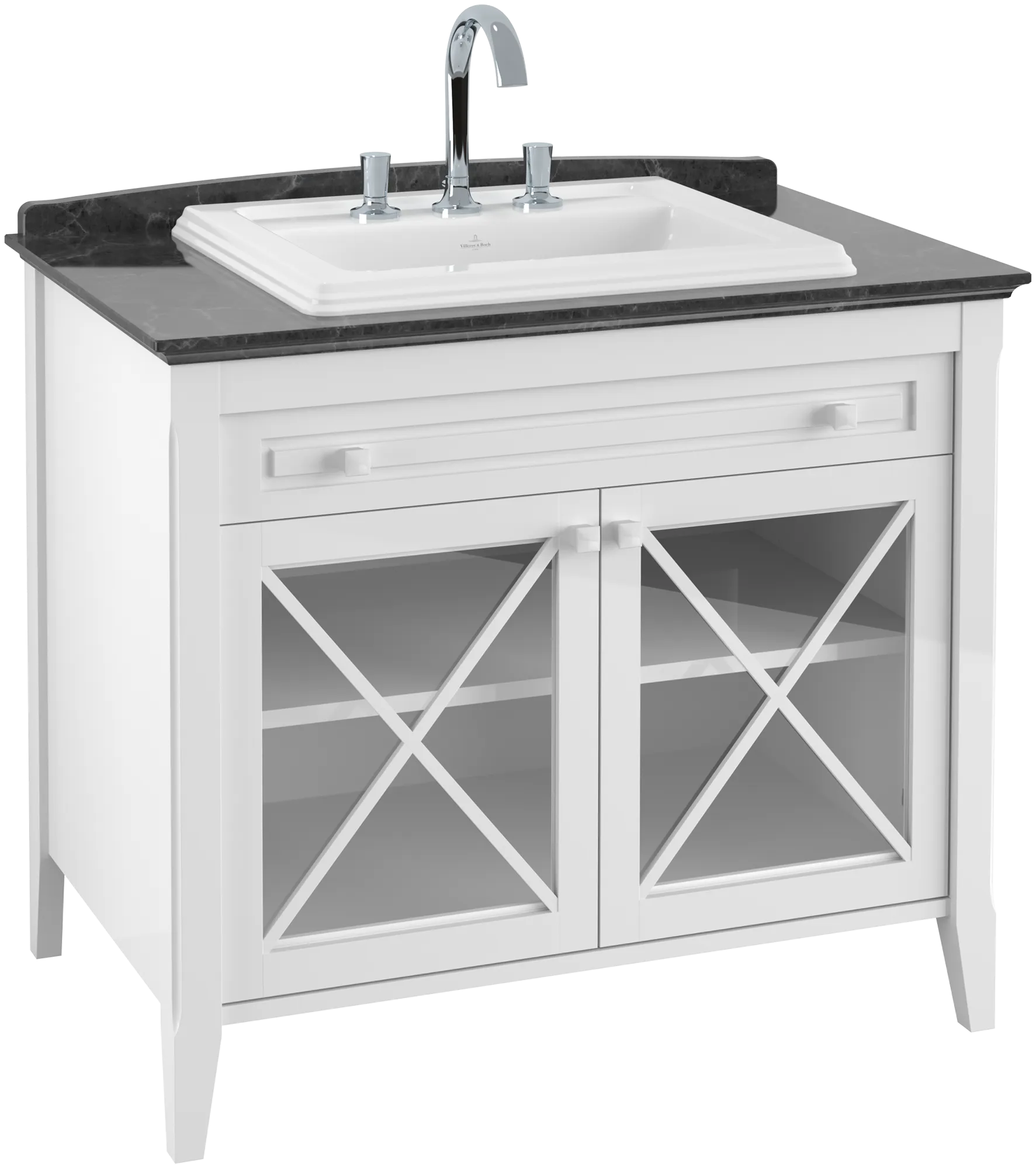 Villeroy & Boch Waschtischunterschrank „Hommage“ mit Schrankwaschtisch 98,5 × 90,5 × 62 × 62 cm 1 Auszug / Schublade, 2 Türen, mit Hahnlochbank, mit Hahnlochbohrung