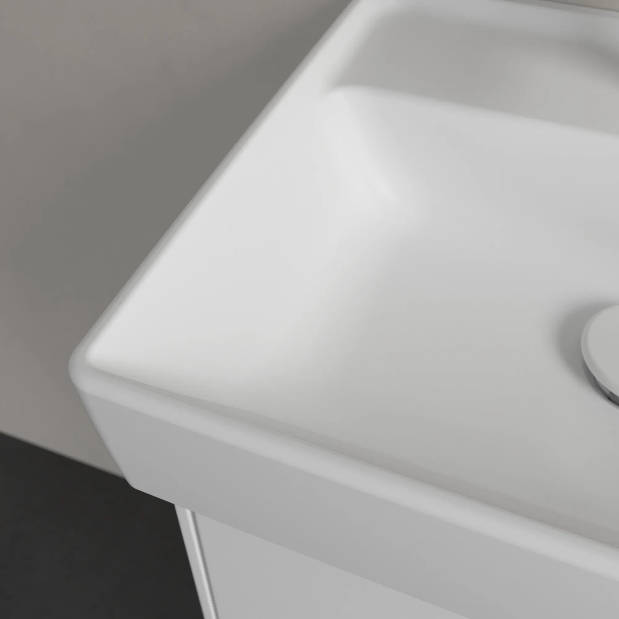 Villeroy & Boch Handwaschbecken aus TitanCeram „Collaro“ 450 × 370 × 150 mm, mit Hahnlochbohrung, Hahnlochposition mittig in Stone White Villeroy & Boch Handwaschbecken aus TitanCeram „Collaro“ 450 × 370 × 150 mm, mit Hahnlochbohrung, Hahnlochposition mittig in Stone White