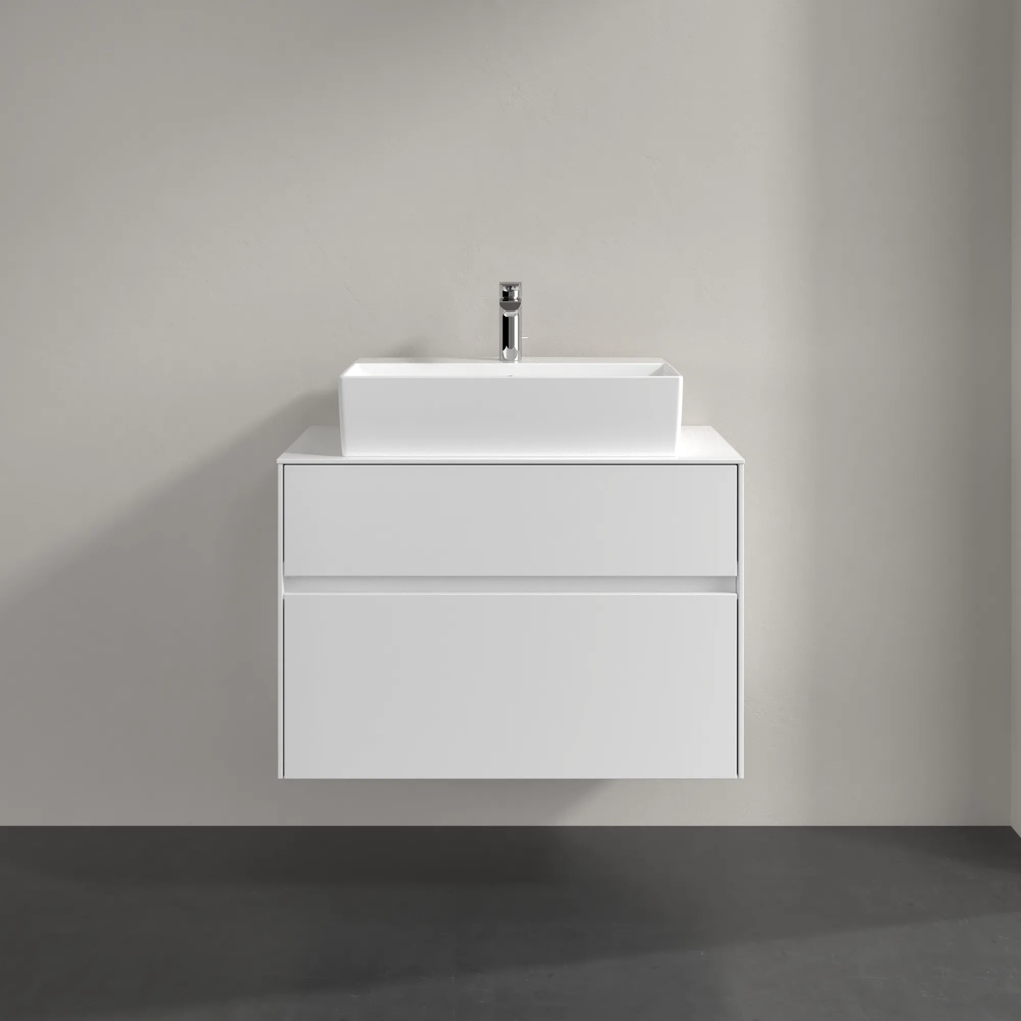 Villeroy & Boch Waschbeckenunterschrank Collaro C12400, Eckig White Matt, 800x548x500mm, mit Absenkautomatik und integrierten Griffen