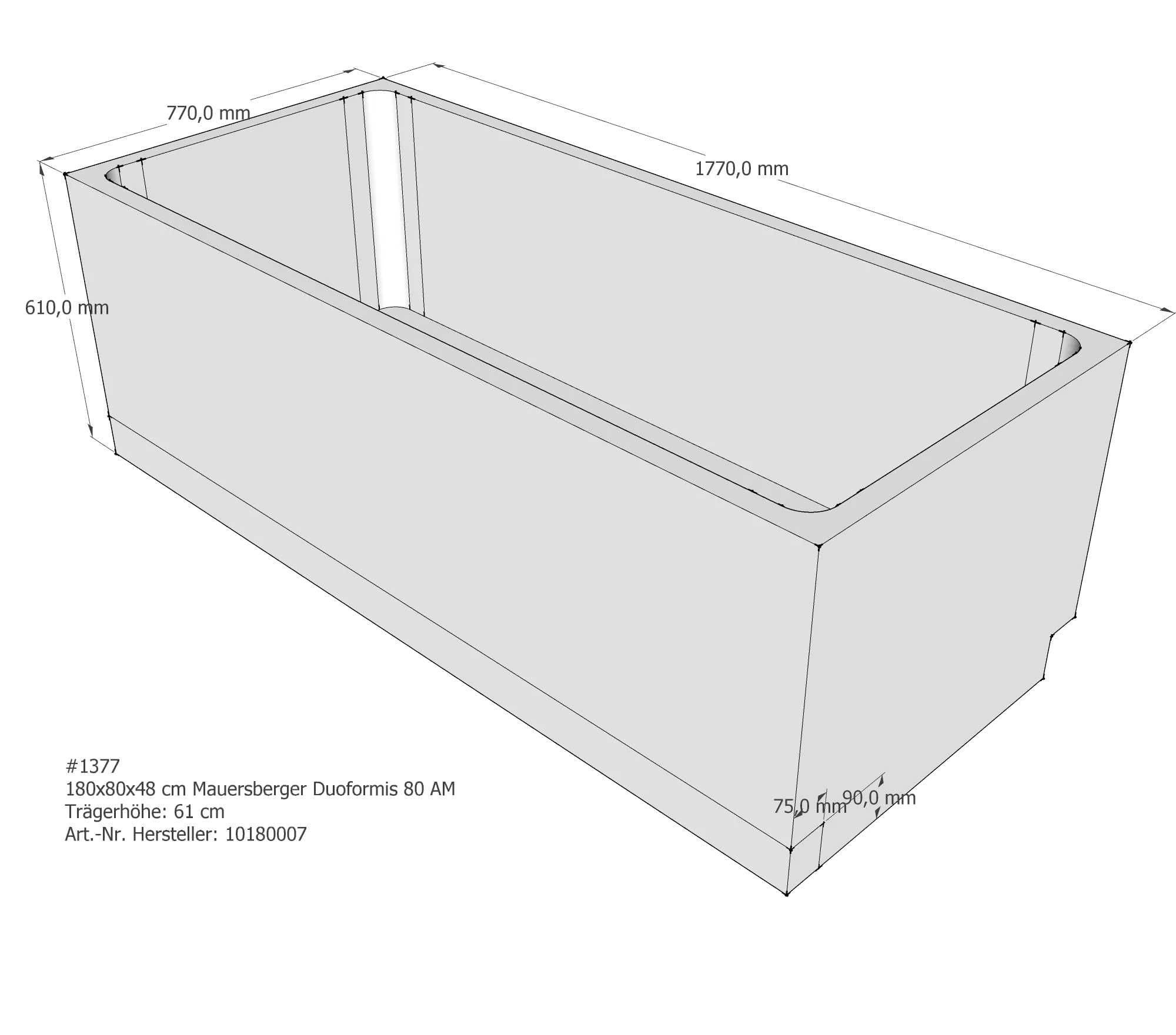 Badewannenträger für Mauersberger Duoformis 80 180 × 80 × 48 cm Badewannenträger für Mauersberger Duoformis 80 180 × 80 × 48 cm