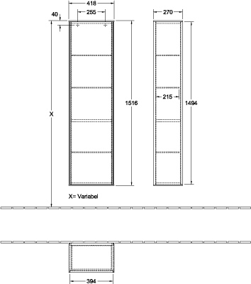 Villeroy & Boch Hochschrank „Finion“ ohne Beleuchtung, ohne Regalelement 41,8 × 151,6 × 27 cm 1 Tür, Anschlag links, ohne Beleuchtung