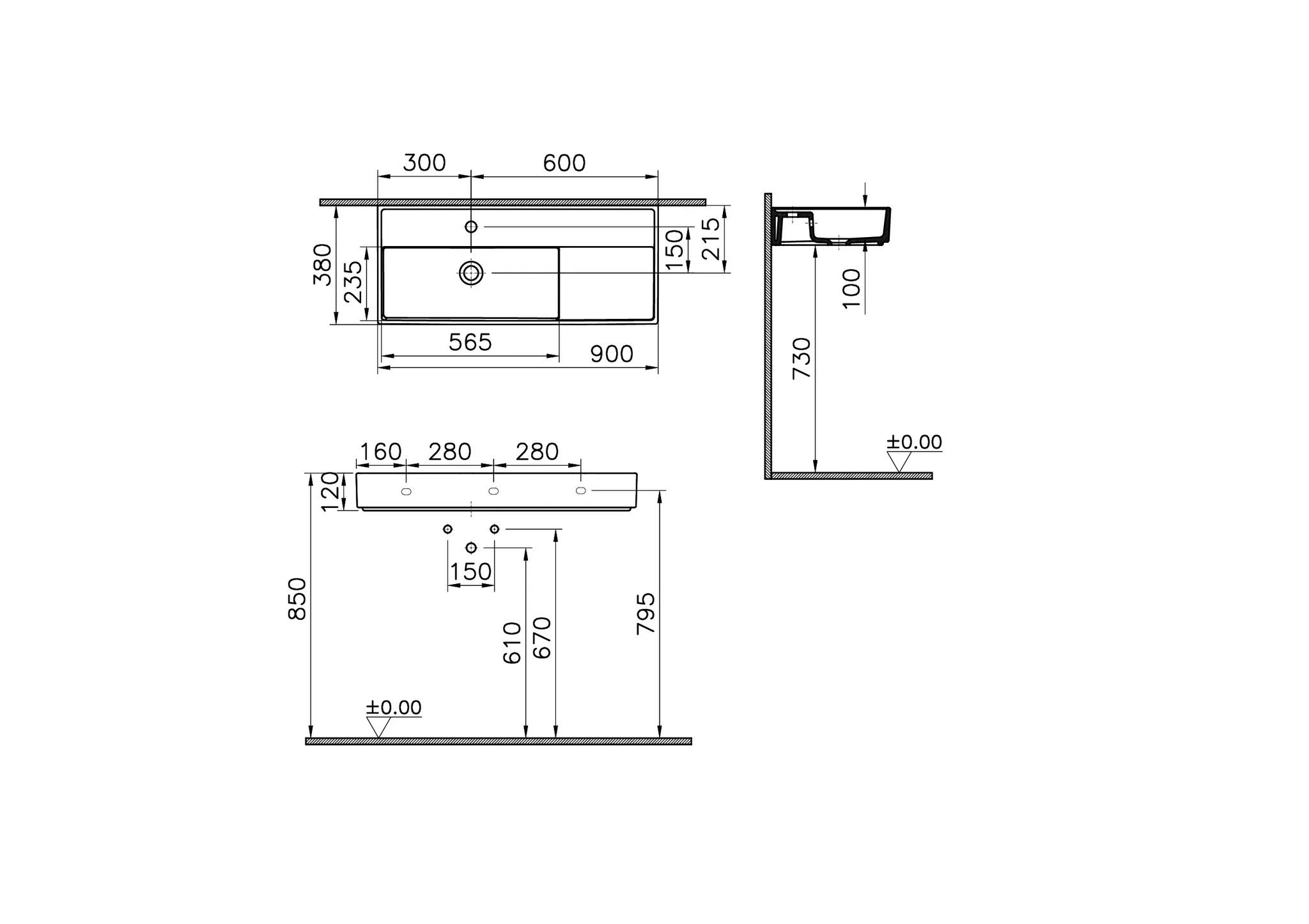 VitrA ArchiPlan Waschtisch Compact asymmetrisch 90 x 38 cm rechteckig wandgebunden mit Hahnloch und Überlaufloch Weiß Hochglanz VitrA ArchiPlan Waschtisch Compact asymmetrisch 90 x 38 cm rechteckig wandgebunden mit Hahnloch und Überlaufloch Weiß Hochglanz