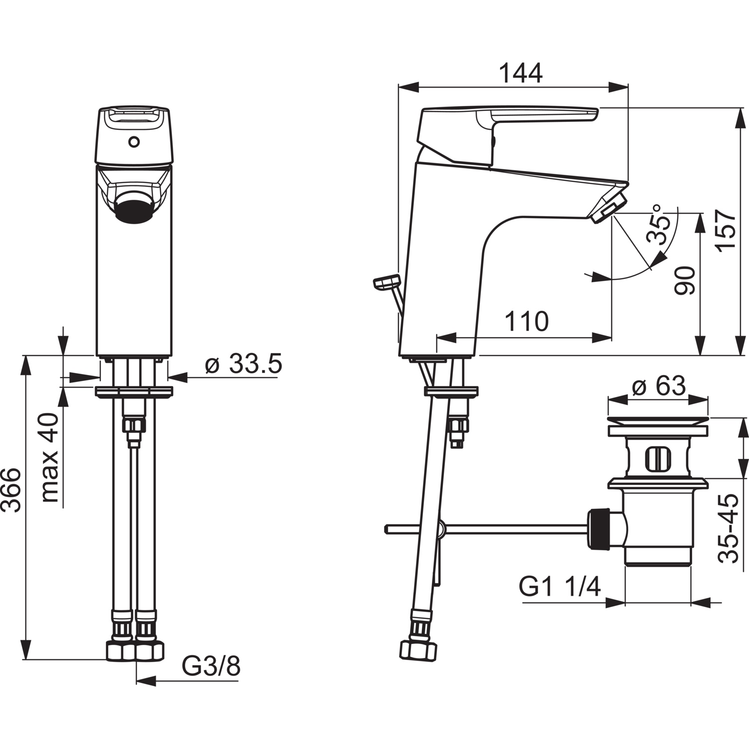 HA Einhebelmischer Waschtischbatterie HANSAPOLO XL 5150 Zugstangenablaufgarnitur Ausladung 110 mm DN15 Chrom