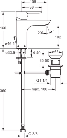 HA Einhebelmischer Waschtischbatterie HANSALIGNA 0609 Zugstangenablaufgarnitur Ausladung 108 mm DN15 Chrom