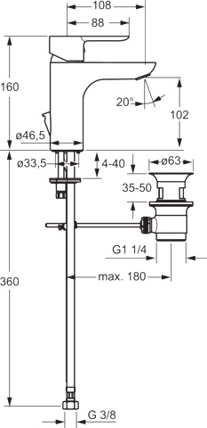 Einhand-Waschtischarmatur „Ligna“ Ausladung 108 mm in Chrom Einhand-Waschtischarmatur „Ligna“ Ausladung 108 mm in Chrom