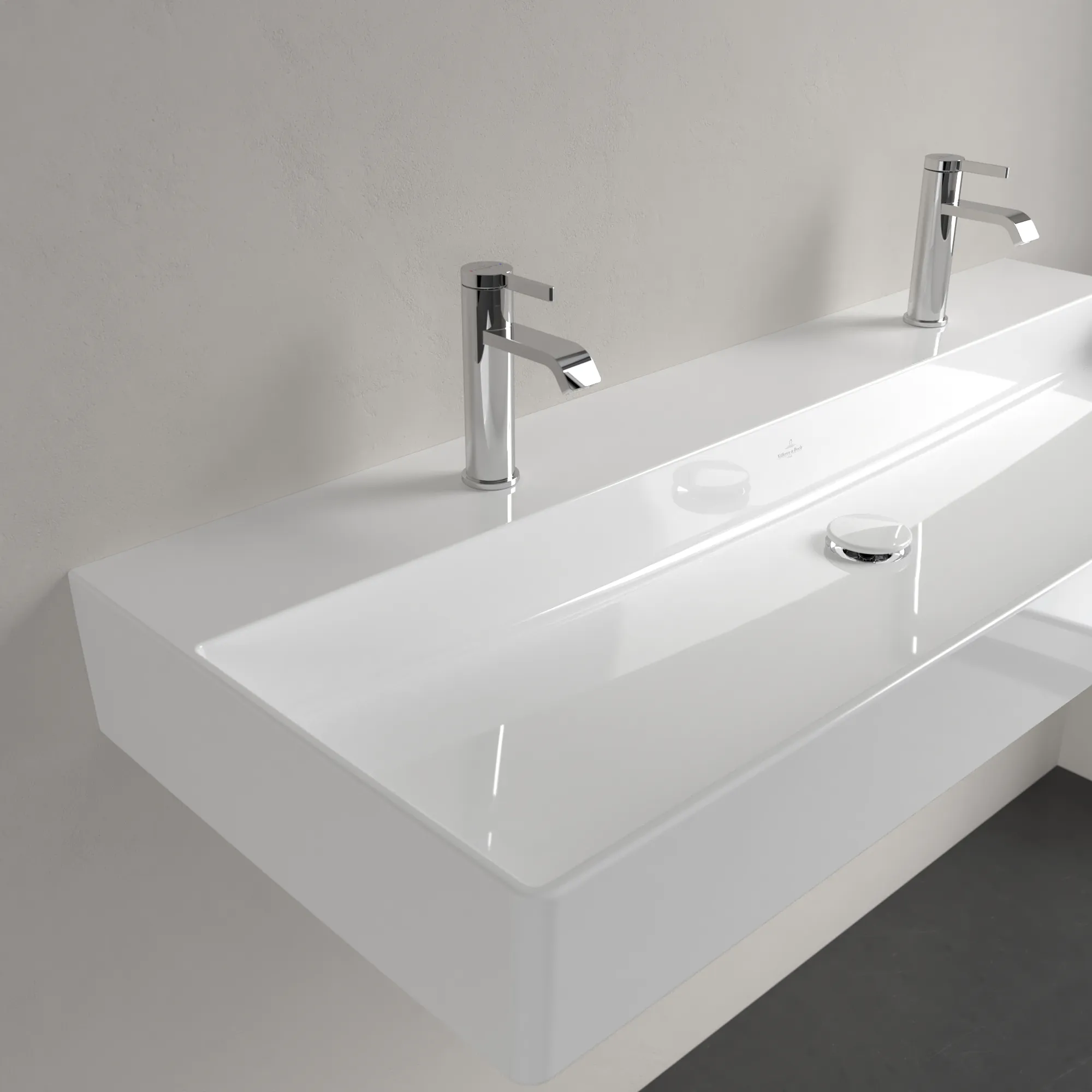 Villeroy & Boch Wandwaschtisch aus TitanCeram geschliffen „Memento 2.0“ 1200 × 470 × 150 mm, Hahnlochposition links und rechts, mit Hahnlochbohrung in Weiß Alpin Villeroy & Boch Wandwaschtisch aus TitanCeram geschliffen „Memento 2.0“ 1200 × 470 × 150 mm, Hahnlochposition links und rechts, mit Hahnlochbohrung in Weiß Alpin