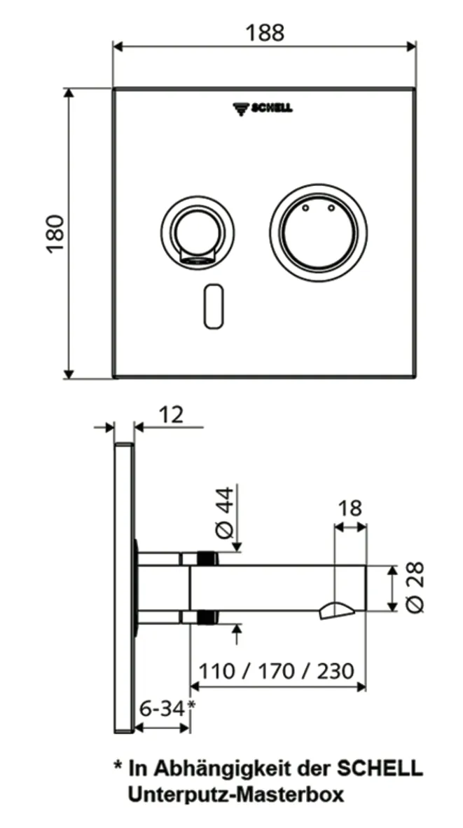 Unterputz-Waschtisch-Armatur LINUS W-E-M, Mischwasser, Infrarot, Batteriefach 6 V, Schutzklasse IP 65, Auslauf 230 mm, Frontplatte chrom