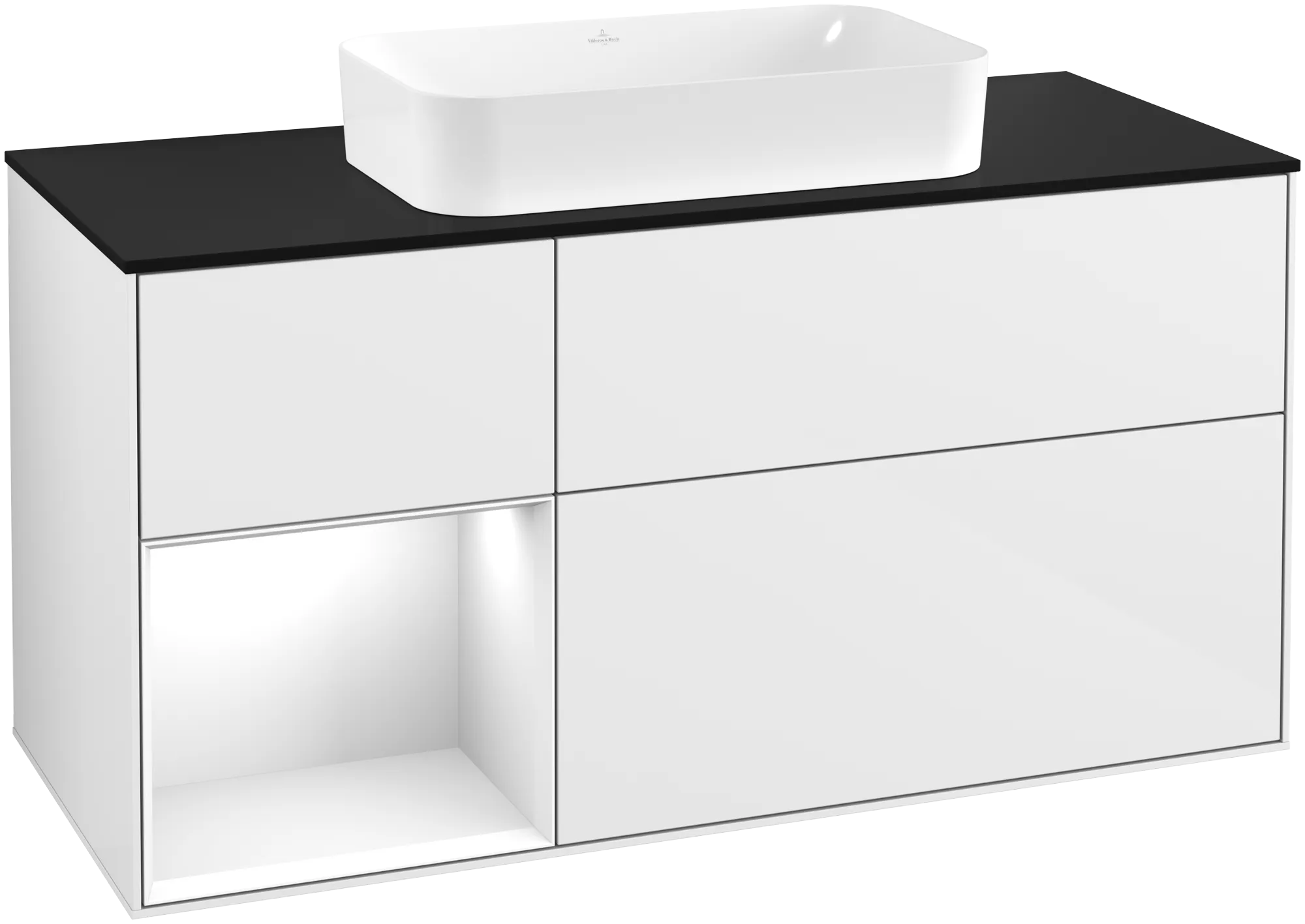 Villeroy & Boch Waschtischunterschrank „Finion“ für Schrankwaschtisch 1200 × 603 × 501 mm Glossy White Lacquer, mit Hahnlochbohrung, für Becken mittig