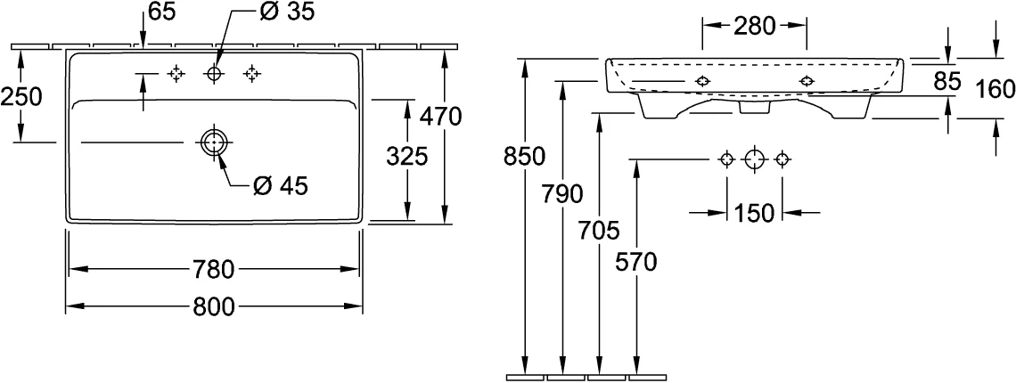 Villeroy & Boch Collaro Schrankwaschtisch 800x465mm Rechteck TitanCeram Weiß Alpin