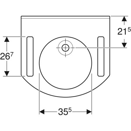 Publica Waschtisch rundes Design, mit Ausschnitten, barrierefrei: B=60cm, T=55cm, Hahnloch=ohne, Überlauf=ohne, weiß-alpin