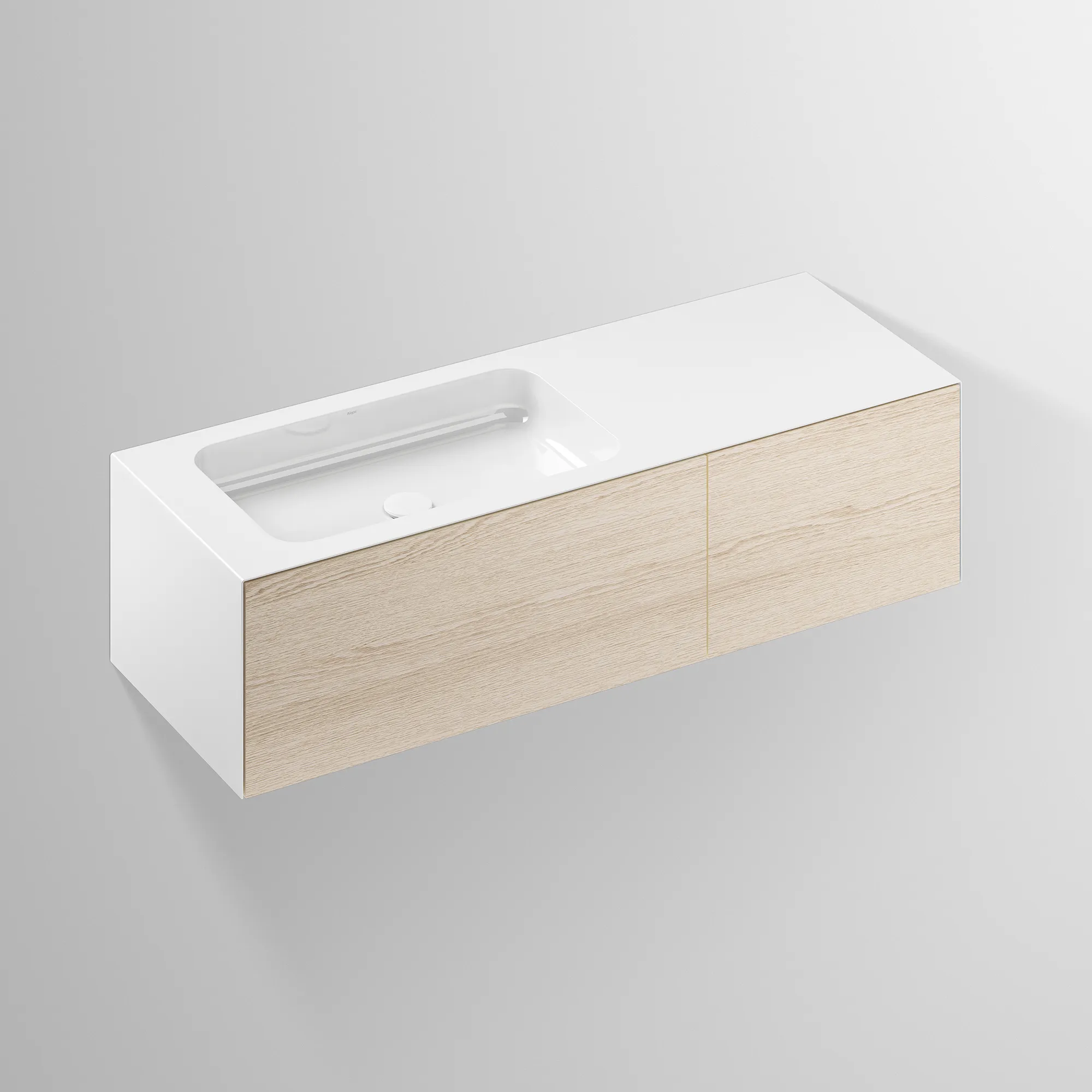 Alape Waschplatz „FO-Serie“ 1254 × 350 mm, ohne Hahnlochbohrung, links