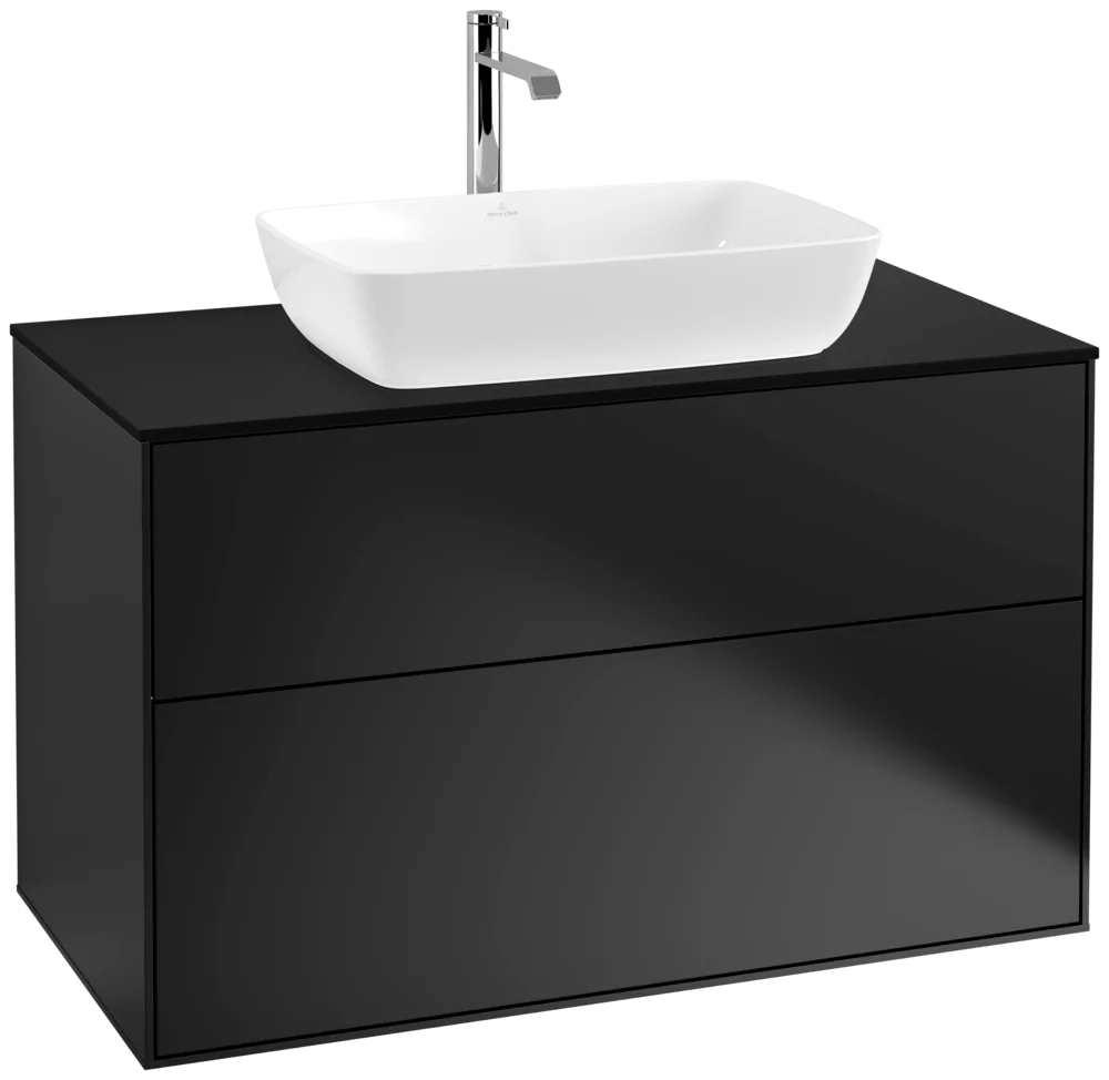 Villeroy & Boch Waschbeckenunterschrank Finion F76, 1000x603x501 mm, Black Matt Lacquer, mit SoftClosing und Push-to-open Funktion