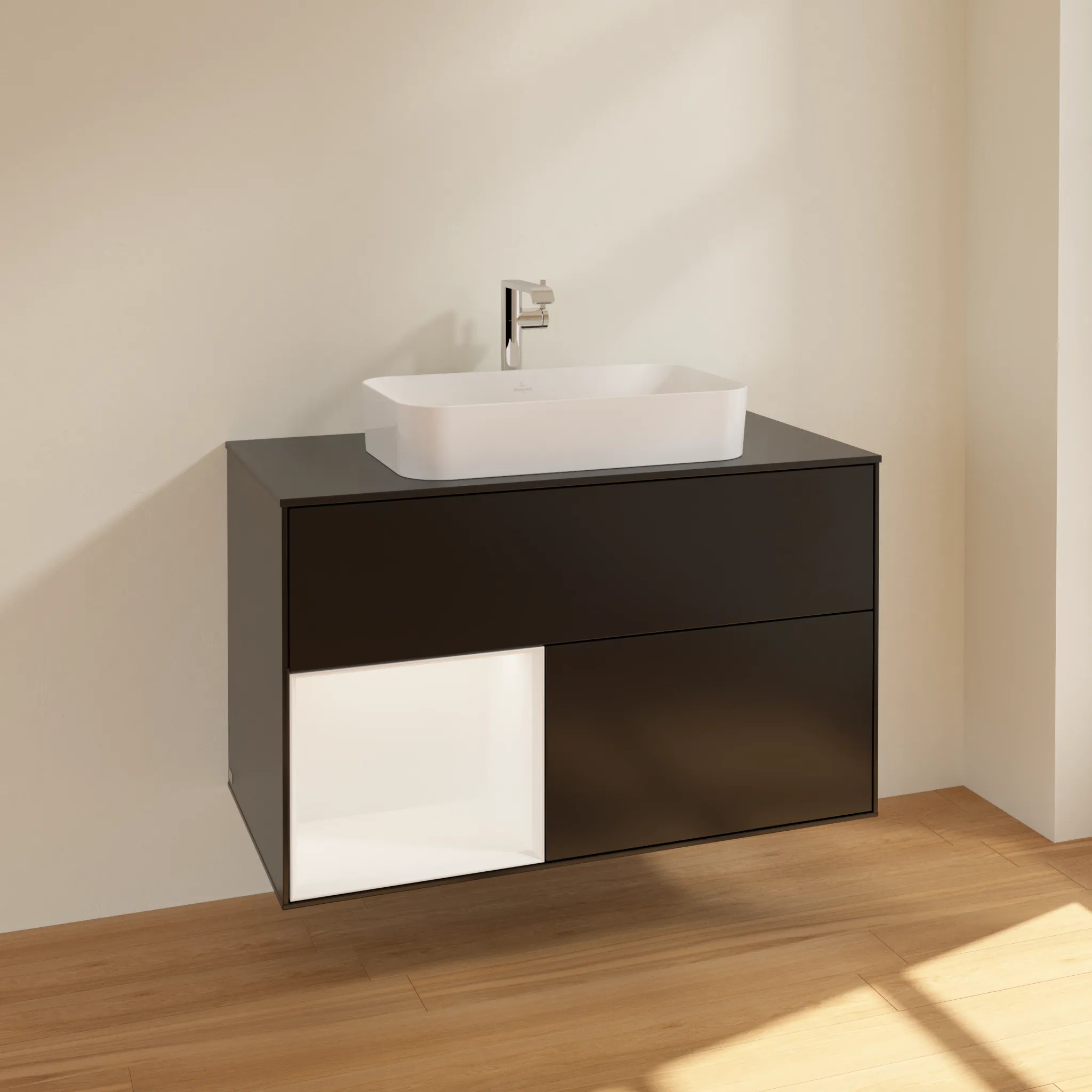 Villeroy & Boch Waschbeckenunterschrank Finion F24, 1000 x 603 x 501 mm, Black Matt Lacquer, mit Beleuchtung und Push-to-open Funktion Villeroy & Boch Waschbeckenunterschrank Finion F24, 1000 x 603 x 501 mm, Black Matt Lacquer, mit Beleuchtung und Push-to-open Funktion