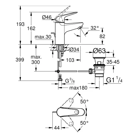 EH-WT-Batterie Euroeco 23262_1, S-Size, Einlochmontage, Zugstangen-Ablaufgarnitur aus Kunststoff, maximaler Durchfluss (bei 3 bar): 5 l/min, chrom EH-WT-Batterie Euroeco 23262_1, S-Size, Einlochmontage, Zugstangen-Ablaufgarnitur aus Kunststoff, maximaler Durchfluss (bei 3 bar): 5 l/min, chrom