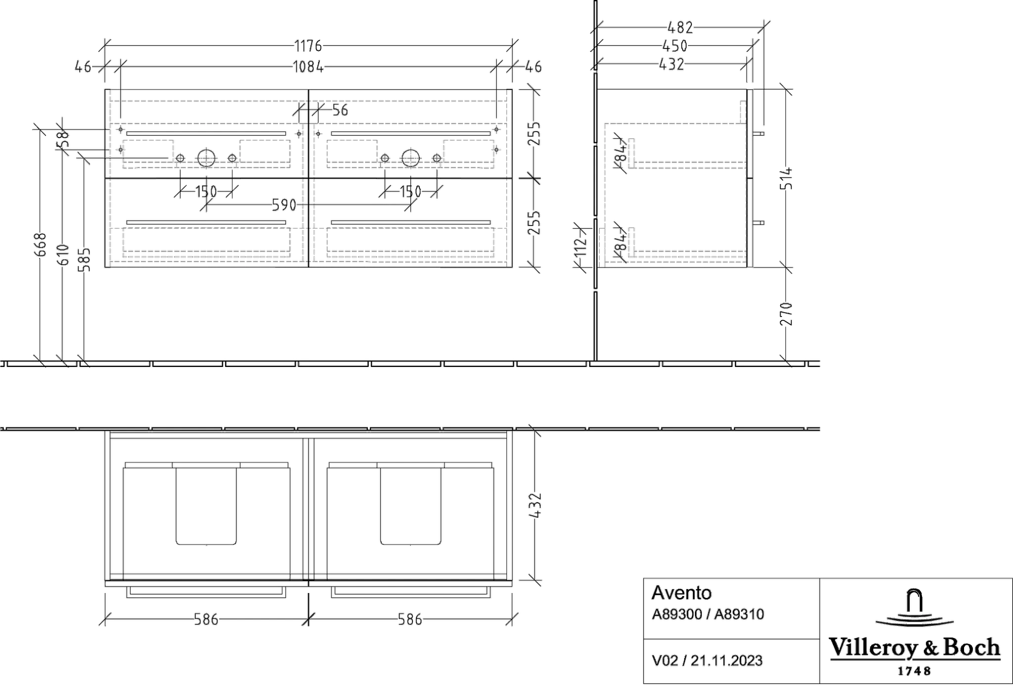 Villeroy & Boch Waschtischunterschrank „Avento“ für Schrank-Doppelwaschtisch 1180 × 514 × 452 mm Arizona Oak, Soft Closing Villeroy & Boch Waschtischunterschrank „Avento“ für Schrank-Doppelwaschtisch 1180 × 514 × 452 mm Arizona Oak, Soft Closing