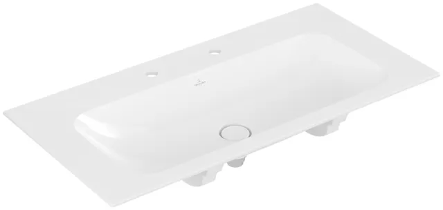 Villeroy & Boch Schrankwaschtisch aus TitanCeram „Finion“ 1000 × 500 × 160 mm, Hahnlochposition links und rechts, mit Hahnlochbohrung in Weiß Alpin, mit CeramicPlus Villeroy & Boch Schrankwaschtisch aus TitanCeram „Finion“ 1000 × 500 × 160 mm, Hahnlochposition links und rechts, mit Hahnlochbohrung in Weiß Alpin, mit CeramicPlus