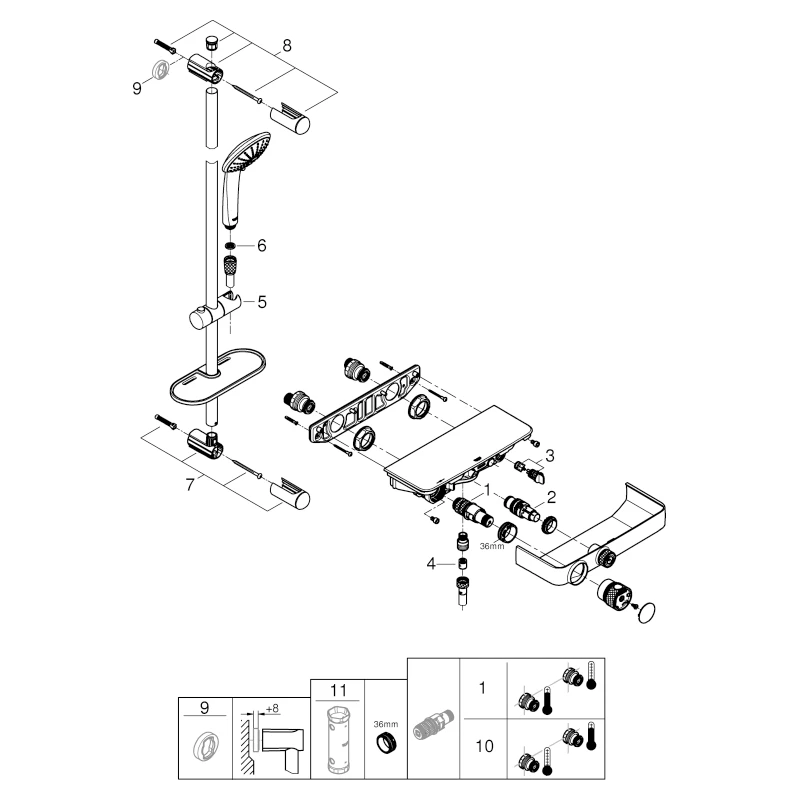 Thermostat-Brausebatterie Grohtherm SmartControl 34721, mit Grohtherm SmartControl Thermostat-Brausebatterie, Euphoria 110 Massage Brausegarnitur 900 mm, chrom