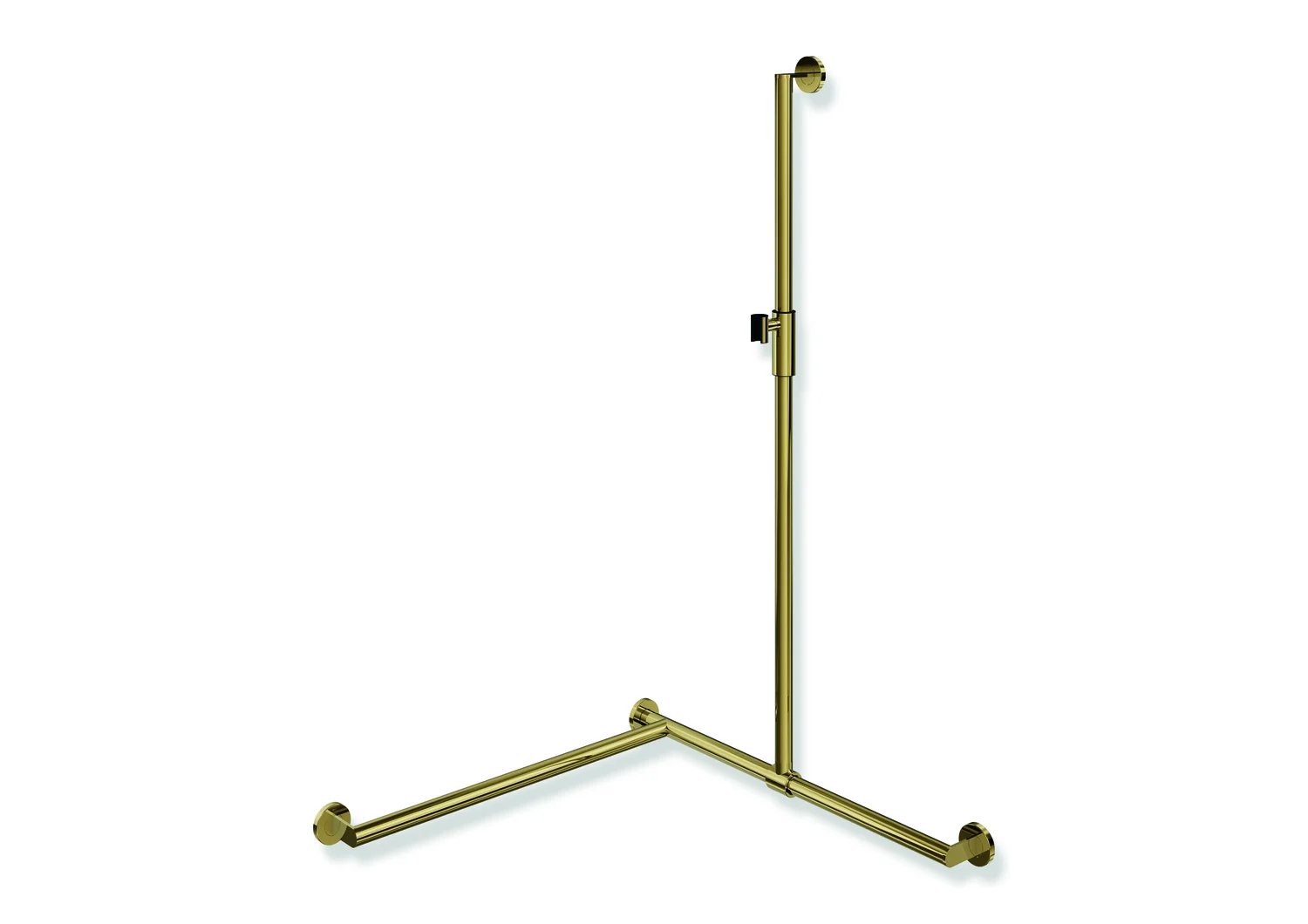 HEWI Duschhandlauf System 900, PVD-beschichtet in Gold glänzend, verschiebbare Brausehalterstange, 1250 mm senkrecht, 765 mm waagerecht (Eckmontage), Durchmesser 32 mm, Ausführung links HEWI Duschhandlauf System 900, PVD-beschichtet in Gold glänzend, verschiebbare Brausehalterstange, 1250 mm senkrecht, 765 mm waagerecht (Eckmontage), Durchmesser 32 mm, Ausführung links