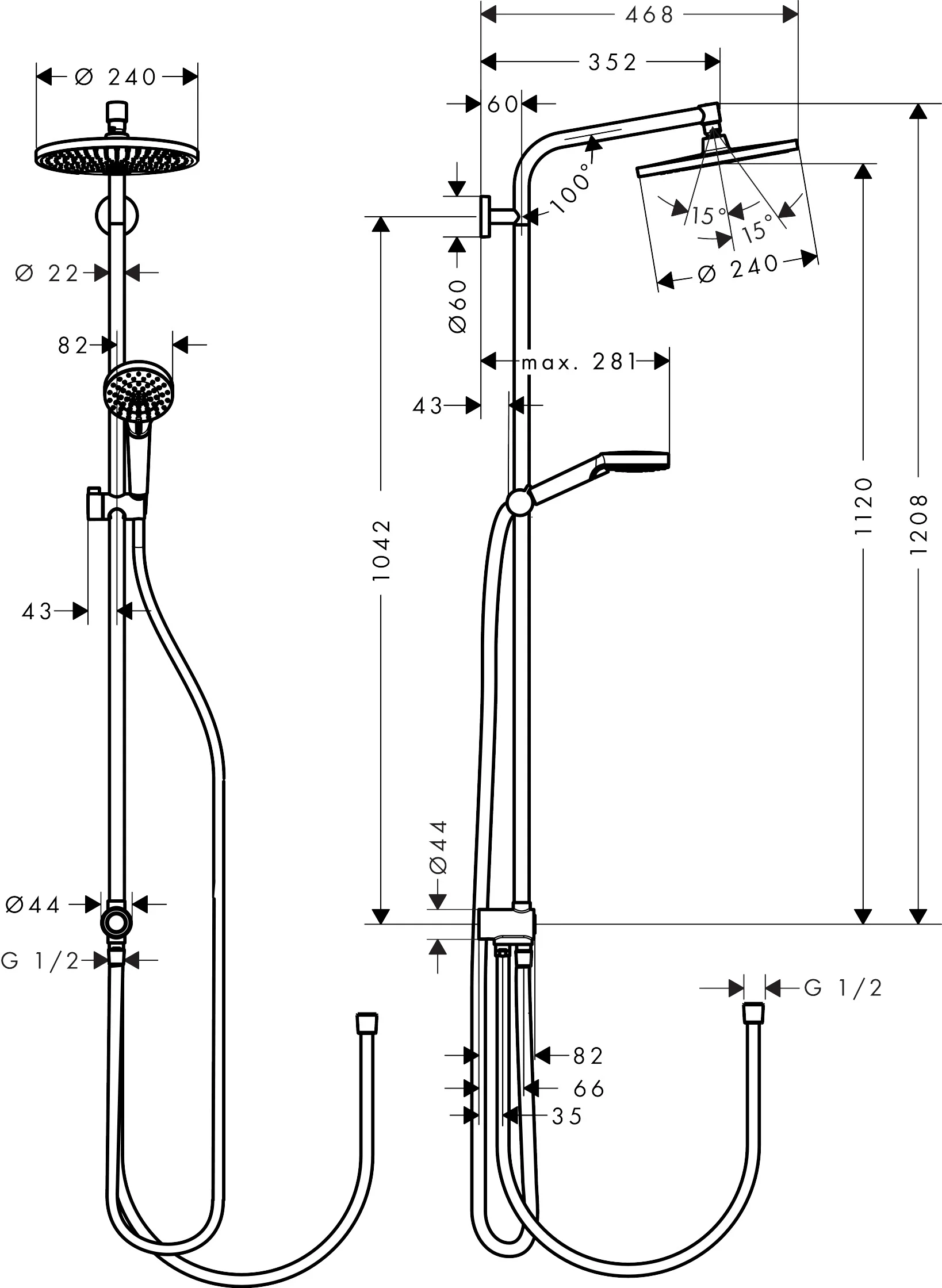 Hansgrohe Crometta S Showerpipe 240 Reno EcoSmart Chrom, 9 l/min Durchfluss, 350 mm Brausearmlänge Hansgrohe Crometta S Showerpipe 240 Reno EcoSmart Chrom, 9 l/min Durchfluss, 350 mm Brausearmlänge