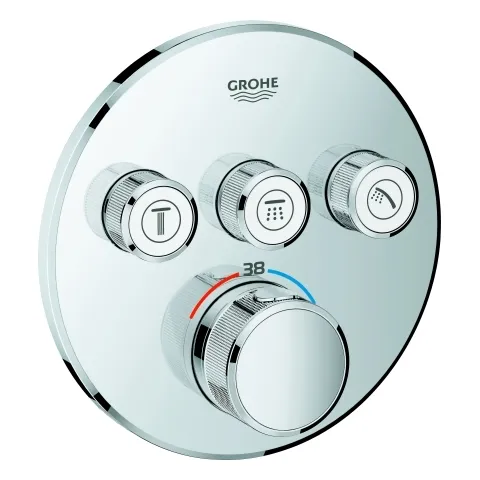Thermostat Grohtherm SmartControl 29121, mit 3 Absperrventilen, Fertigmontageset für Rapido SmartBox, Wandrosette rund, chrom Thermostat Grohtherm SmartControl 29121, mit 3 Absperrventilen, Fertigmontageset für Rapido SmartBox, Wandrosette rund, chrom