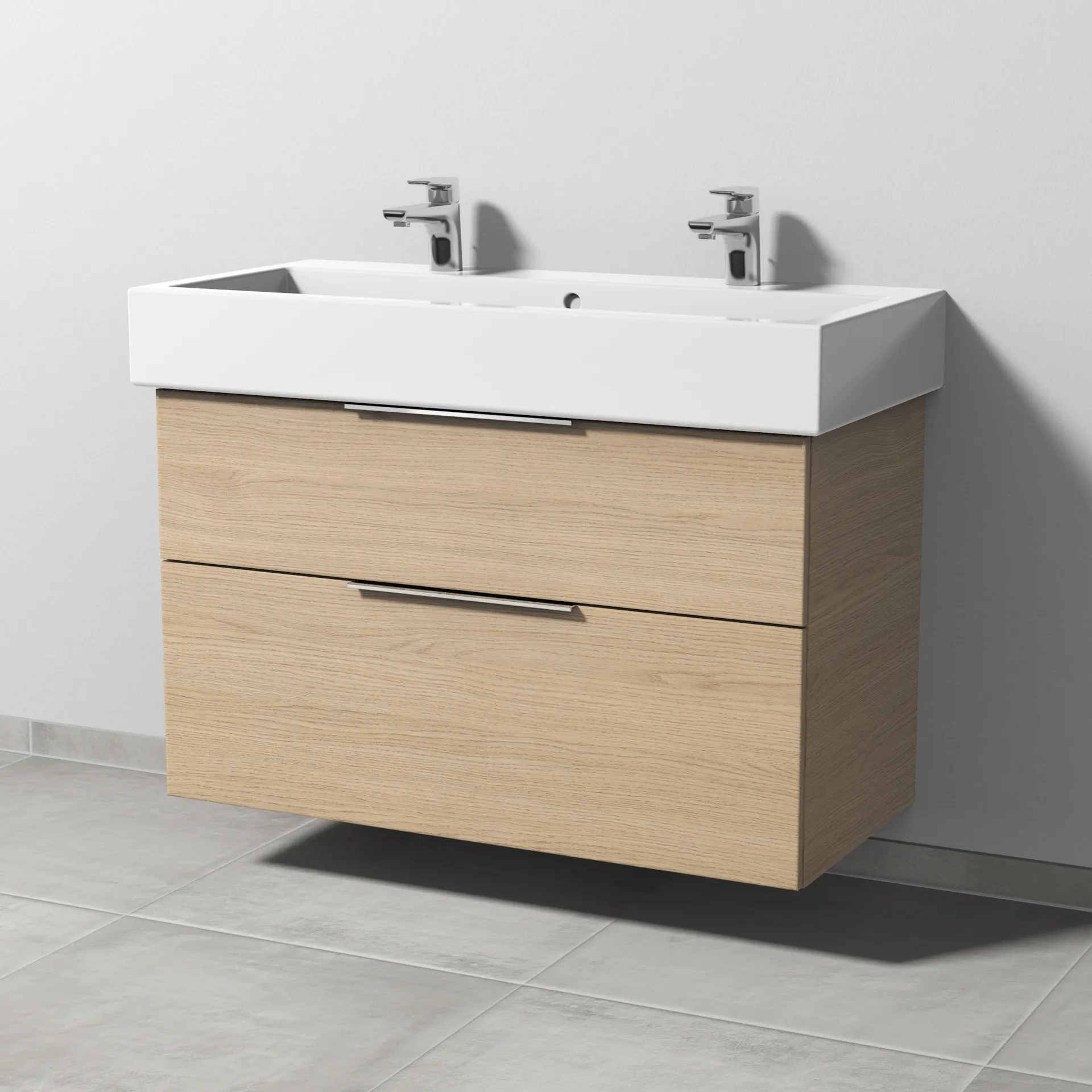 Sanipa Waschtischunterschrank „3way“ passend zu Keramik-Waschtische Vero von Duravit 950 × 593 × 447 mm in Eiche Nordic Sanipa Waschtischunterschrank „3way“ passend zu Keramik-Waschtische Vero von Duravit 950 × 593 × 447 mm in Eiche Nordic