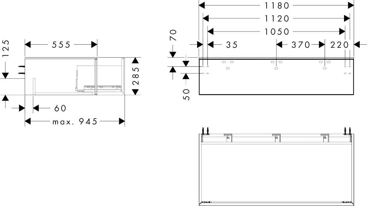 Hansgrohe Xevolos E Sideboard Mattweiß, 1180x550 mm, 1 Schubkasten, grifflos mit PushOpen und SoftClose, Wandmontage