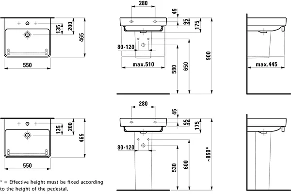 Waschtisch PRO S 465x550x175 1 Hahnloch mit Überlauf weiß Waschtisch PRO S 465x550x175 1 Hahnloch mit Überlauf weiß