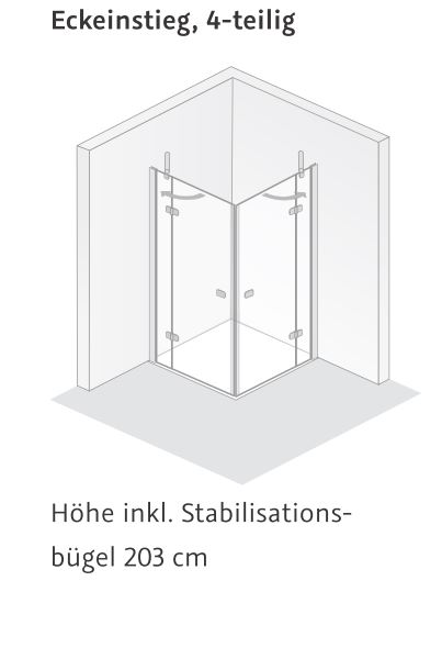 HSK teilgerahmte Eckeinstieg 4-teilig „Premium Softcube“ 80 × 200 cm Glas Mattglas