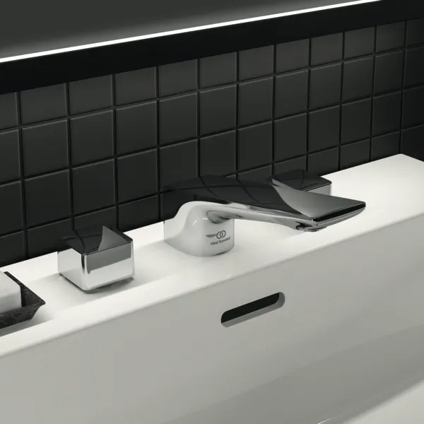 3-Loch-Waschtischarmatur Conca, mit Ablaufgarnitur, Ausladung 133mm, Brushed Gold 3-Loch-Waschtischarmatur Conca, mit Ablaufgarnitur, Ausladung 133mm, Brushed Gold