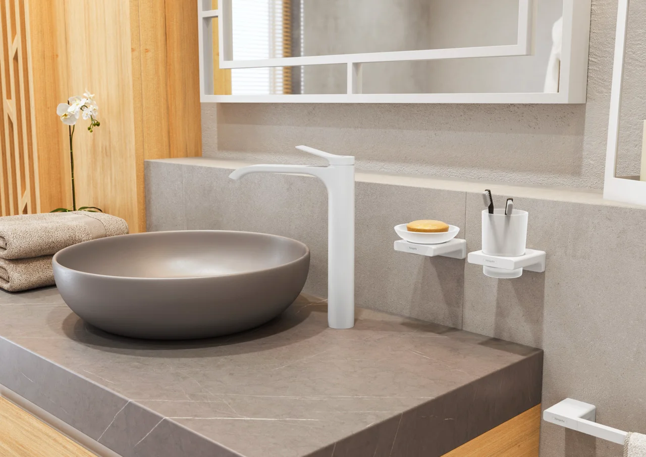 Hansgrohe AddStoris Q Badetuchhalter, mattweiß, 648 mm Länge, Wandmontage mit verdeckter Befestigung