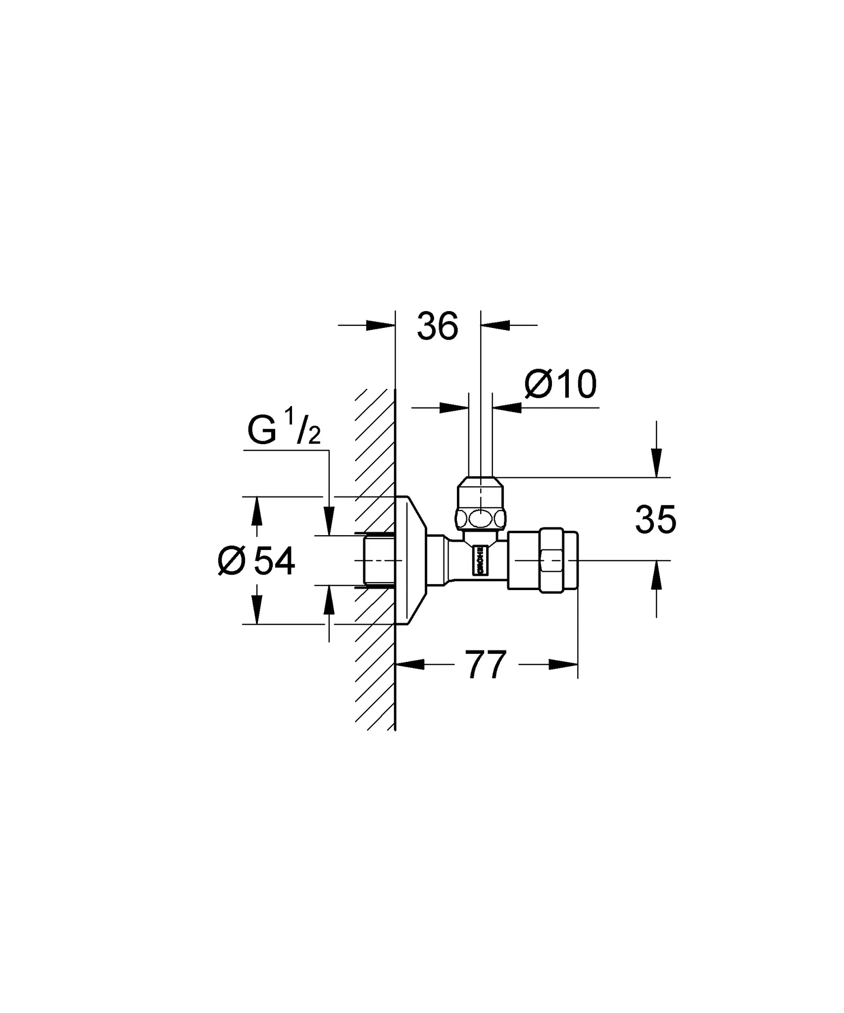 Eckventil Egaplus 41263, DN 15, Wandanschluss 1/2'', Abgang 3/8'', mit Längenausgleich, mit Quetschverschraubung Ø 10 mm, Markierung neutral, chrom Eckventil Egaplus 41263, DN 15, Wandanschluss 1/2'', Abgang 3/8'', mit Längenausgleich, mit Quetschverschraubung Ø 10 mm, Markierung neutral, chrom