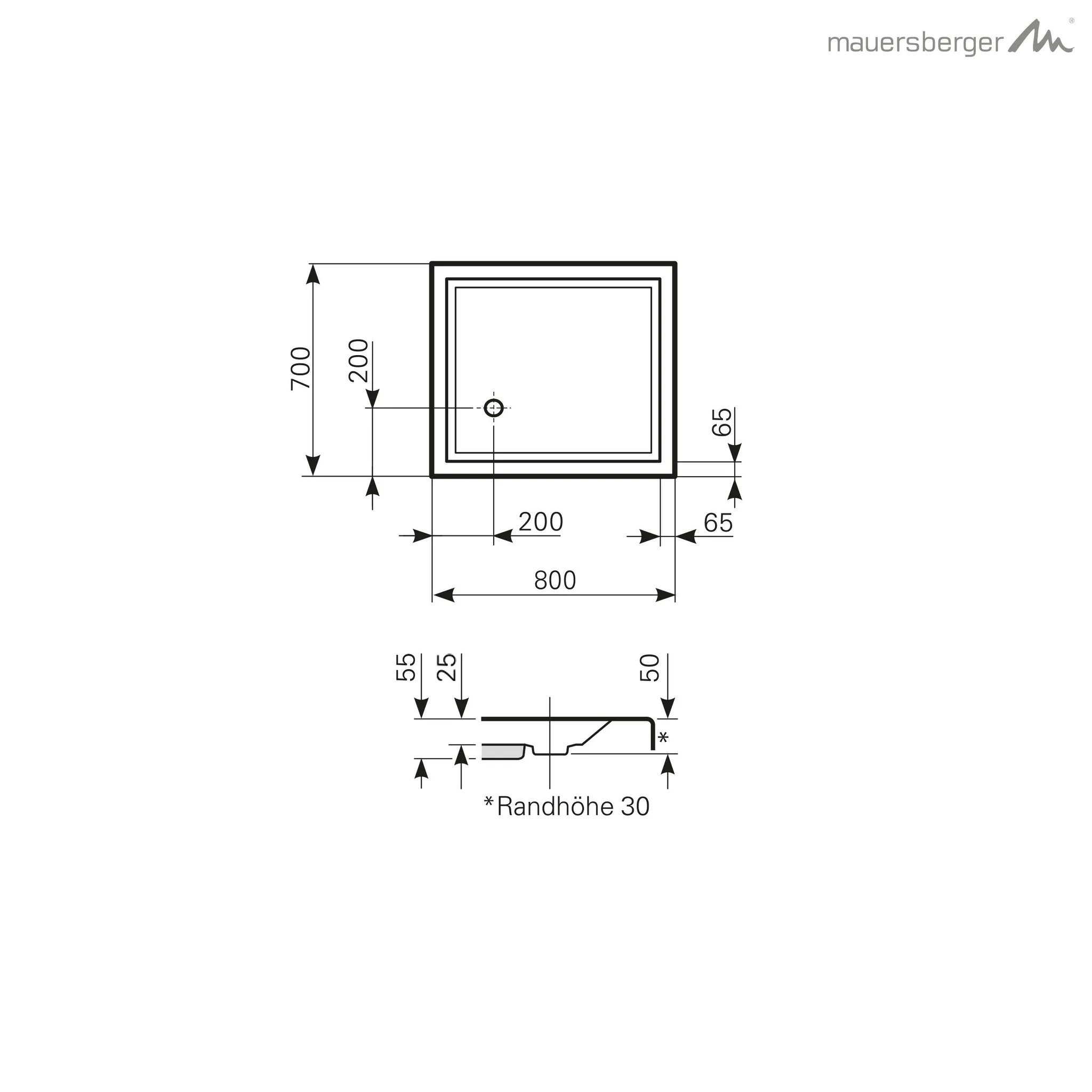 Mauersberger lutea Acryl-Duschwanne lutea 80/70 SF 800x700x55, weiß