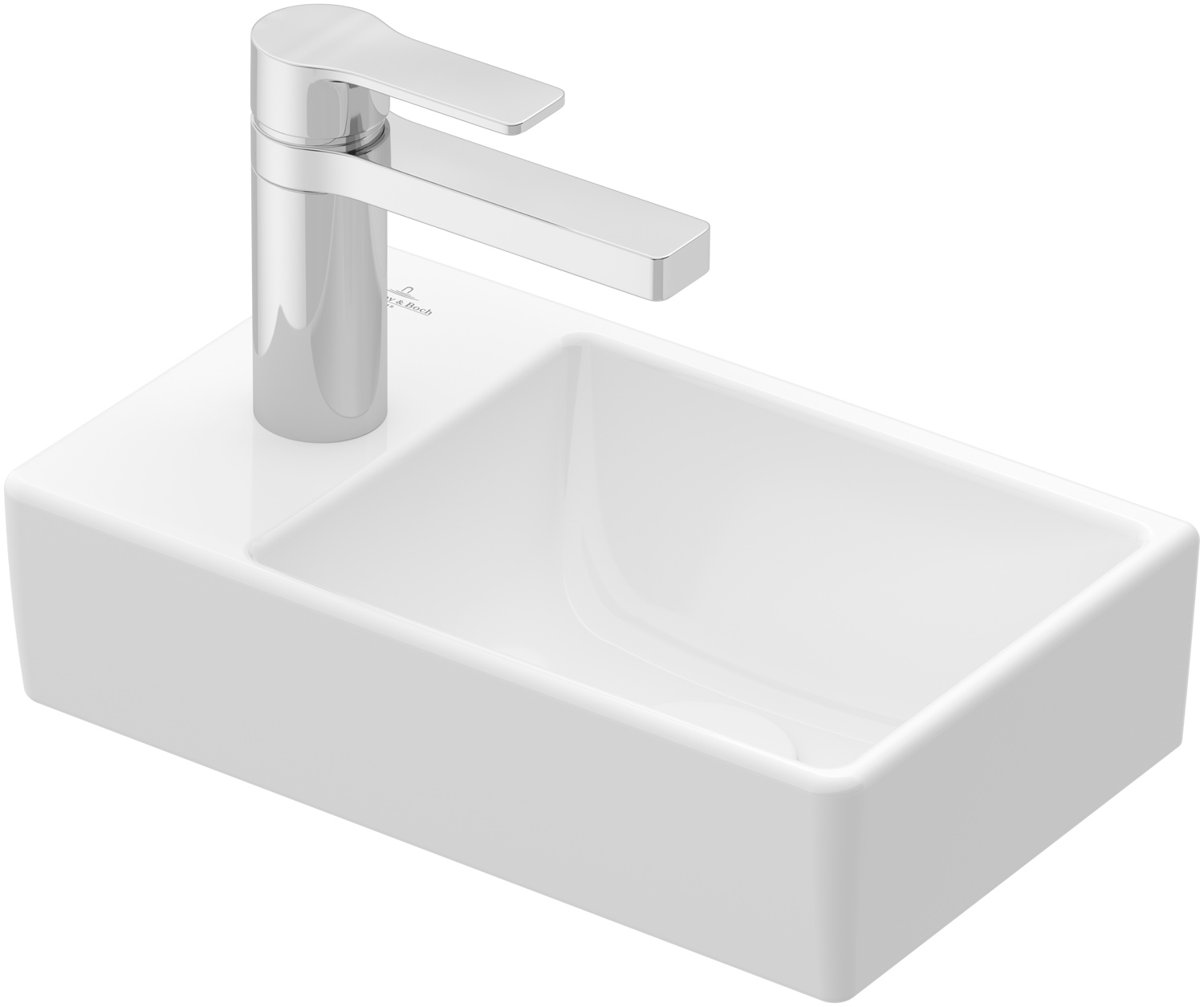 Handwaschbecken „Avento“, ohne Überlauf, rechts, mit Hahnlochbohrung 22 × 36 cm in Weiß Alpin