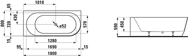 Laufen Badewanne „PRO“ vorwand 180 × 80 cm, links in Weiß