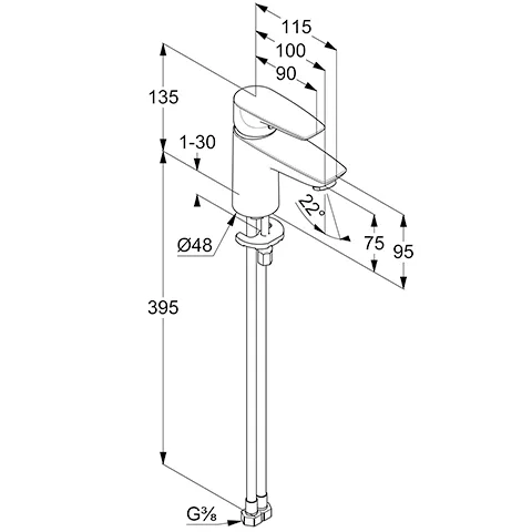 Kludi PURE&SOLID Waschtisch-EHM 75 EcoPlus, o. Ablaufgarnitur chrom