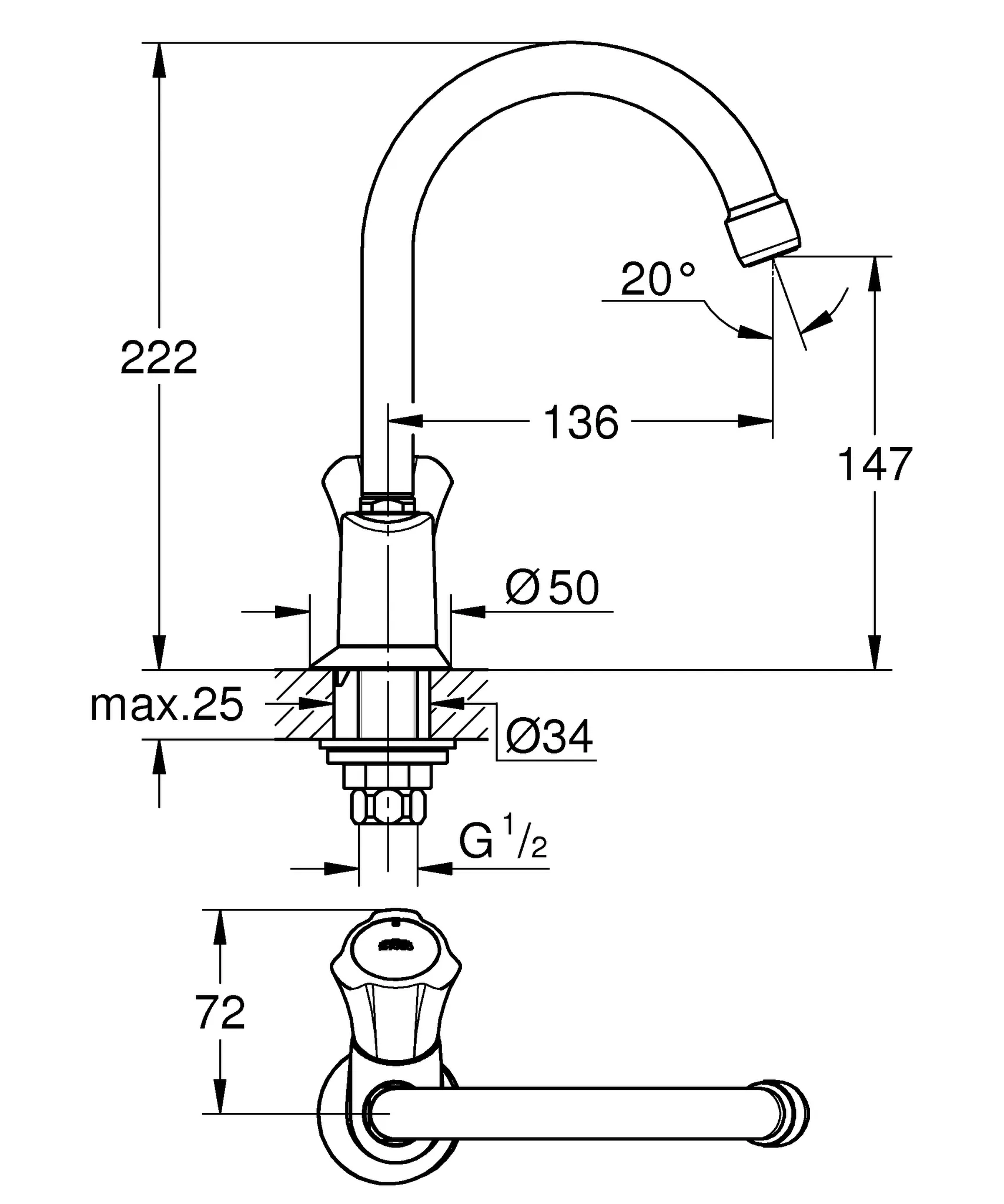 Grohe Costa Standventil 20393_1 DN15, schwenkbarer Rohrauslauf mit Mousseur, Markierung blau, chrom Grohe Costa Standventil 20393_1 DN15, schwenkbarer Rohrauslauf mit Mousseur, Markierung blau, chrom