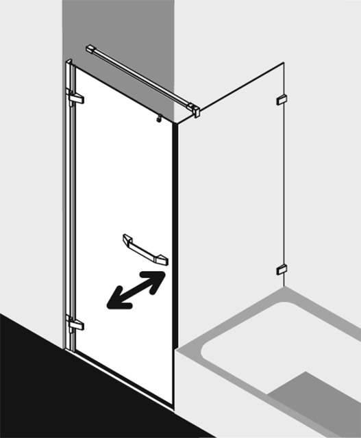 Kermi Duschtür Pendeltür 1-flügelig mit Beschlag und Wandprofil rechts für Ecke „TUSCA“ in BV: 975 - 995 mm GAK: 960 - 980 mm WE: 985 - 1005 mm H: 2000 mm