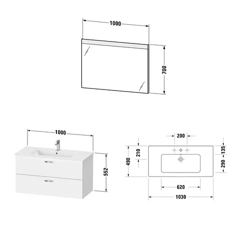 Duravit Waschtischunterschrank mit Waschtischunterbau und Spiegel „XBase“ 103 × 200 × 49 cm in Graphit Matt