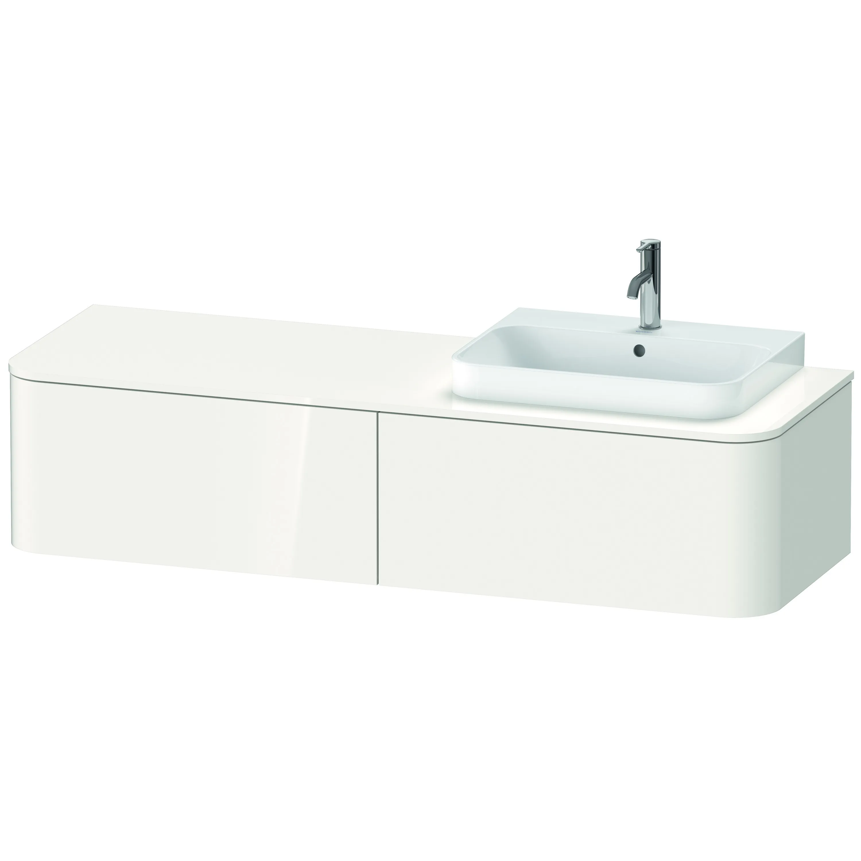 Duravit Waschtischunterschrank wandhängend „Happy D.2 Plus“ 160 × 35,4 × 55 cm Weiß Hochglanz, rechts Duravit Waschtischunterschrank wandhängend „Happy D.2 Plus“ 160 × 35,4 × 55 cm Weiß Hochglanz, rechts