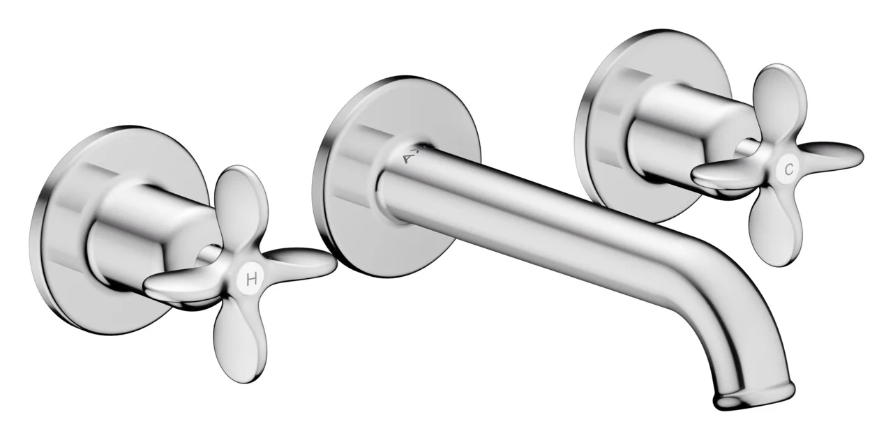 AXOR Archivio 3-Loch Waschtischarmatur Unterputz für Wandmontage mit Auslauf 160 mm und Kreuzgriffen, Oberfläche: Chrom AXOR Archivio 3-Loch Waschtischarmatur Unterputz für Wandmontage mit Auslauf 160 mm und Kreuzgriffen, Oberfläche: Chrom