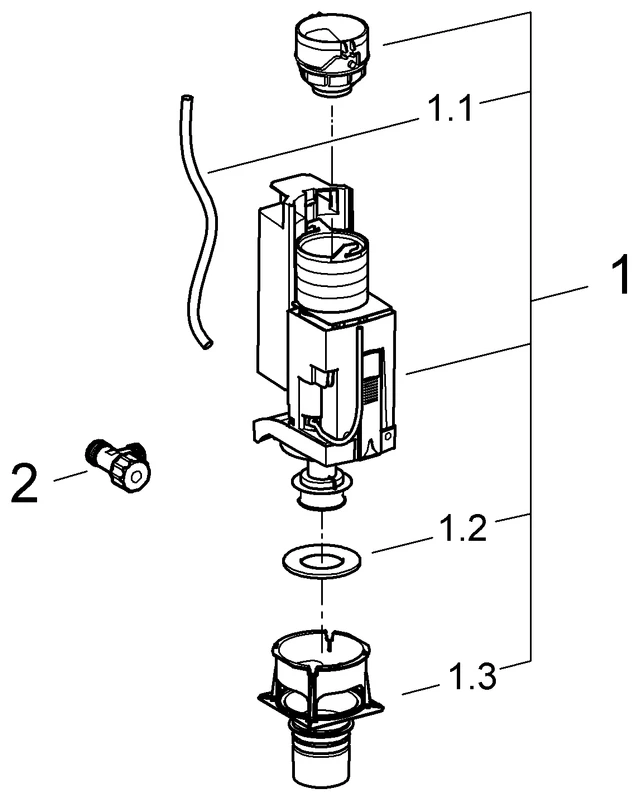 Umrüstset 38735, für Spülkasten 6 l, 2-Mengen-Ablaufventil AV1, mit Ventilsitz, für 6 l oder 3 l, Eckventil DN 15, Schrauben-Führungsrohre