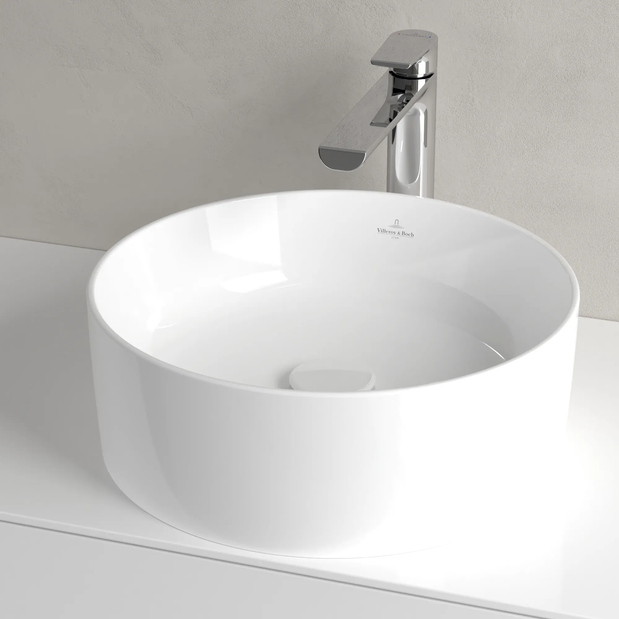 Villeroy & Boch Aufsatzwaschtisch rund aus TitanCeram „Collaro“ ⌀ 400 mm, ohne Hahnlochbohrung in Weiß Alpin Villeroy & Boch Aufsatzwaschtisch rund aus TitanCeram „Collaro“ ⌀ 400 mm, ohne Hahnlochbohrung in Weiß Alpin