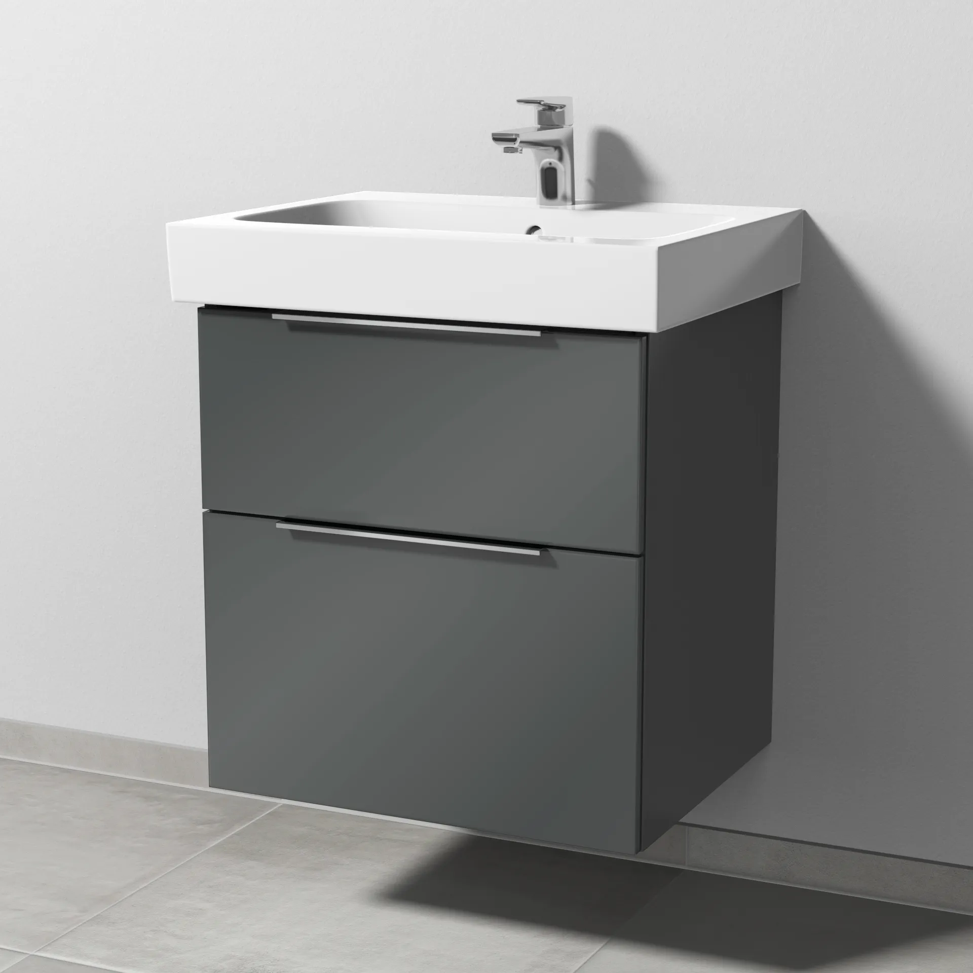 Sanipa Waschtischunterschrank „3way“ passend zu Keramik-Waschtische iCon von Geberit 550 × 593 × 462 mm in Anthrazit (glanz), Becken mittig Sanipa Waschtischunterschrank „3way“ passend zu Keramik-Waschtische iCon von Geberit 550 × 593 × 462 mm in Anthrazit (glanz), Becken mittig